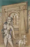 Jan Lebensztejn, AU SEUIL DE LA PORTE (NA PROGU BRAMY), 1978, tusz, sepia, pióro, gwasz, akwarela, papier