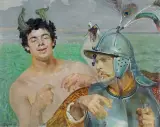Jacek Malczewski, Rycerz i faun, 1909, olej, tektura