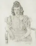 Józef Mehoffer, PORTRET MŁODEJ KOBIETY, 1943, ołówek, papier