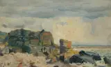 KLIFY NADMORSKIE by Michał Gorstkin-Wywiórski, olej, płótno naklejone na tekturę, sold Dec 2019