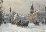 PLAC ZAMKOWY ZIMĄ by Władysław Chmieliński, olej, płótno, sold Dec 2019
