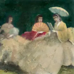 TRZY DAMY by Fritz Moritz, olej, płyta, offered Dec 2019