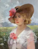 Edmund Cieczkiewicz, DAMA W KAPELUSZU, 1942, olej, tektura