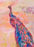 Jun Yang, Peacock silhouette at Indian pink sunset, 2019, akryl, tusz, spray, papier