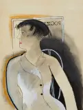 Janusz Maria Brzeski, Dziewczyna na poczcie, 1937, tusz, pióro, pędzel, akwarela, gwasz, papier