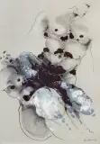 Reinkarnacja by Andrzej Domżalski, 2015, pastel, akryl, flamaster, papier jasnoszary, sold Nov 2019