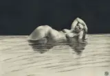 Adam Hoffmann, Akt w wodzie, 1975, kredka czarna, papier