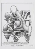GĄSZCZ KALIGRAFICZNY - A by Jacek Yerka, ołówek, karton, sold Nov 2019