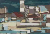 PEJZAŻ FABRYCZNY by Fryderyk Antoni Hayder, 1974, gwasz, papier, sold Oct 2019