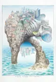 KRÓTKA HISTORIA ARCHITEKTURY by Jacek Yerka, 2016, kredki, ołówek, karton, sold Oct 2019