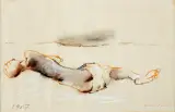 Tadeusz Kantor, LUDZIE WYJEDZENI PRZEZ PIASEK, 1967, tusz, pastel, gwasz, papier naklejony na tekturę
