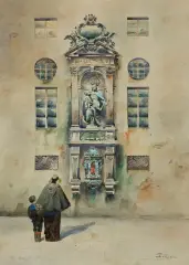 Stanisław Tondos, PRZED KAPLICZKĄ, akwarela, gwasz, ołówek, karton