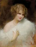Tadeusz Styka, PORTRET DAMY W PERŁACH, olej, tektura