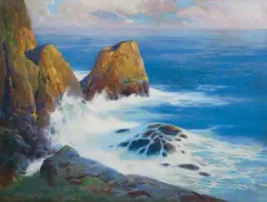 Tadeusz Popiel, SKALISTE WYBRZEŻE CAPRI, olej, płótno dublowane