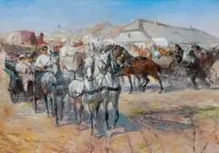 NA JARMARKU by Stanisław Kaczor-Batowski, 1923, olej, płótno naklejone na tekturę, offered Oct 2019