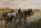 Jan Chełmiński, W DRODZE NA JARMARK, olej, deska