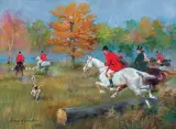 POLOWANIE PAR FORCE by Jerzy Kossak, 1942, olej, tektura, sold Oct 2019