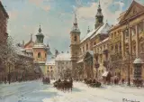 WARSZAWA. ULICA DŁUGA ZIMĄ by Władysław Chmieliński, olej, płótno, sold Oct 2019