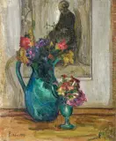 Jan Peske, MARTWA NATURA Z BUKIETEM KWIATÓW, 1907, olej, płótno
