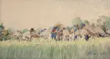 Stanisław Gibiński, W polu, przed 1939, akwarela, karton