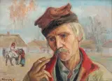 Krakowiak z papierosem by Vlastimil Hofman, olej, sklejka, sold Sep 2019