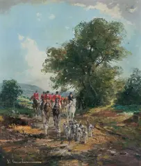 Karl Mohr, Polowanie par force, olej, płótno