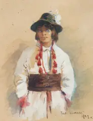 Józef Rapacki, MŁODY KRAKUS, 1892, akwarela, gwasz, papier naklejony na tekturę