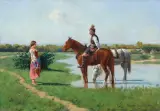 Władysław Karol Szerner, Spotkanie u wodopoju, olej, płótno