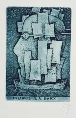 EXLIBRIS N.A. BAKX by Stasys Eidrigevičius, LATA 80. XX w., akwaforta, akwatinta, papier, offered Sep 2019