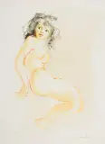 Léonor Fini, ZACIEKAWIONA, OK. 1970, litografia na metalu, papier