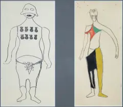 Maria Jarema, DWA SZKICE KOSTIUMÓW DO „MĄTWY“ WITKACEGO, 1956, monotypia, papier