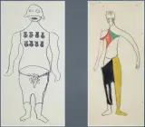 Maria Jarema, DWA SZKICE KOSTIUMÓW DO „MĄTWY“ WITKACEGO, 1956, monotypia, papier