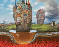 Jacek Yerka, HERBATKA NA ZAMKU, 2019, akryl, płótno