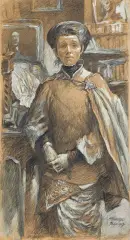 Antoni Kamieński, PORTRET OLGI BOZNAŃSKIEJ, 1917, kredka, węgiel (?), gwasz, papier na tekturze