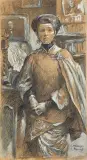 Antoni Kamieński, PORTRET OLGI BOZNAŃSKIEJ, 1917, kredka, węgiel (?), gwasz, papier na tekturze