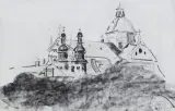 WIDOK NA KRAKOWSKIE KOŚCIOŁY by Leon Wyczółkowski, 1919, kredka, papier, sold Jun 2019