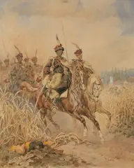 Juliusz Kossak, ODDZIAŁ JEŹDŹCÓW. UŁANI GALICYJSCY, 1879, akwarela, papier