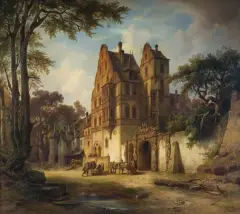 Albert Emil Kirchner, PRZED STARYM ZAMKIEM, 1850, olej, deska