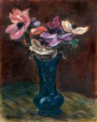 Józef Pankiewicz, ANEMONY W NIEBIESKIM FLAKONIE, ok. 1925, olej, płótno naklejone na karton