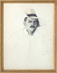 Zofia Atteslander, PORTRET MĘŻCZYZNY W KAPELUSZU, 1909, kredka, papier naklejony na tekturę