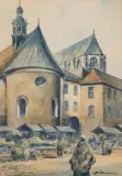 TARG NA MAŁYM RYNKU W KRAKOWIE, LATA 1936-1939 by Władysław Chmieliński, akwarela, gwasz, ołówek, papier, offered Apr 2019