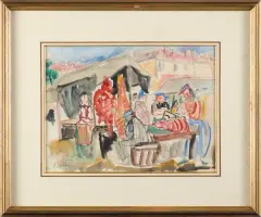 Na targu by Henri Epstein, lata 30. XX w., akwarela, węgiel, papier, sold Apr 2019