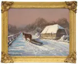 Wiktor Korecki, PRZED CHATĄ / ZIMA NA WSI, OK. 1960, olej, tektura