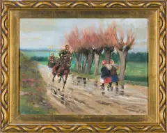 Jerzy Kossak, Spotkanie na drodze, 1931, olej, tektura