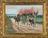 Spotkanie na drodze by Jerzy Kossak, 1931, olej, tektura, sold Apr 2019