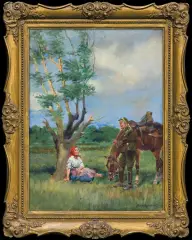 Jerzy Kossak, Flirt, olej, tektura