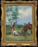 Jerzy Kossak, Flirt, olej, tektura
