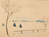 ZIMOWY PEJZAŻ Z PODHALA, OK. 1920 by Tymon Niesiołowski, akwarela, karton, sold Apr 2019