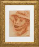 PORTRET CHŁOPCA W KAPELUSZU by Jakub (Jacques) Zucker, 1930, sangwina, papier, offered Apr 2019