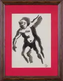 Jerzy Duda-Gracz, AKT W WYKROKU (KARTKA ZE SZKICOWNIKA), 1956, tusz pędzel, papier